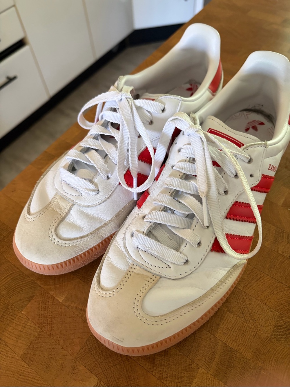 Adidas samba White Sneakers with Red Stripes and Gum Sole